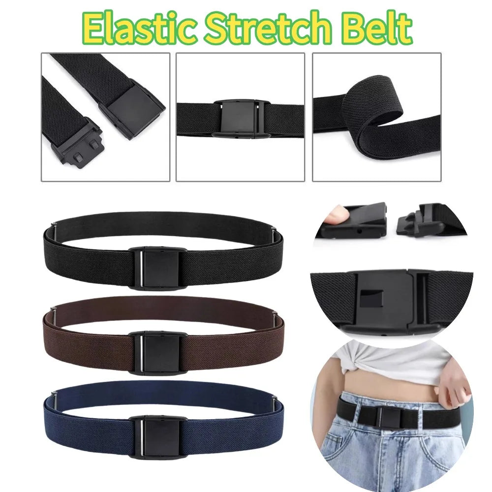 Unisex Invisible Elastic Stretch Belt No Show Flat Buckle Waistband for Jeans Dresses Men Women Adjustable Comfort Casual Belts