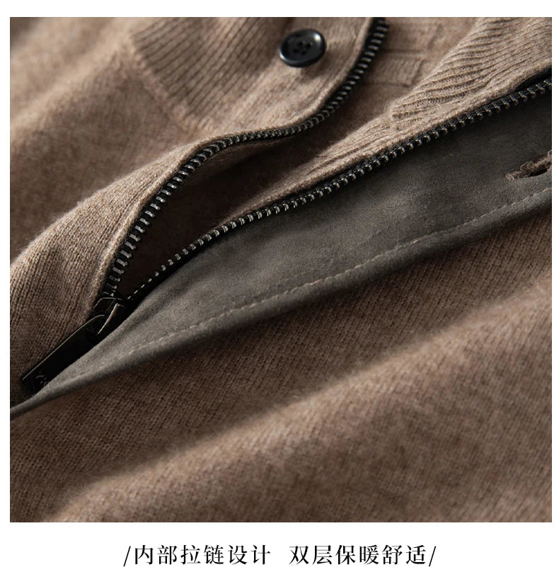 Autumn Winter New Men's Half High Collar Pullover 100% Cashmere Knitted Sweater Casual Business Solid Color Long Sleeve Clothing