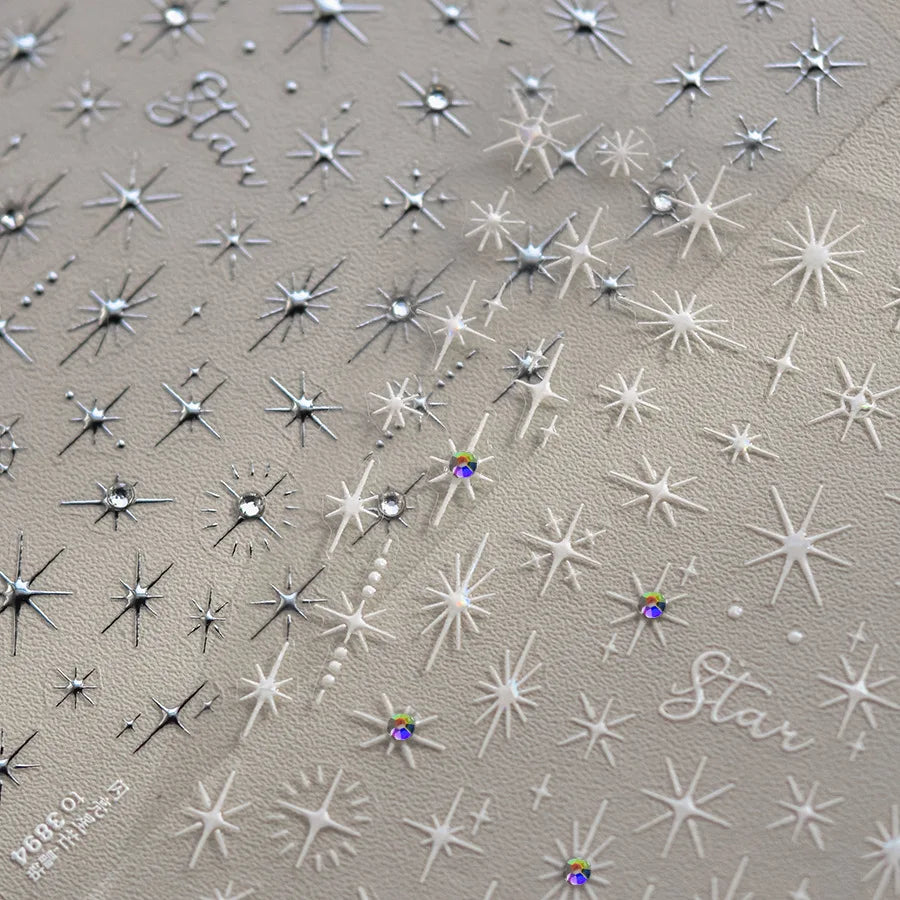 Luxury Diamond Gold Sliver 5D Bronzing Star Nail Sticker Shiny Laser Starlight Nail Decals 8*10cm Self-Adhesive Nail Decorations
