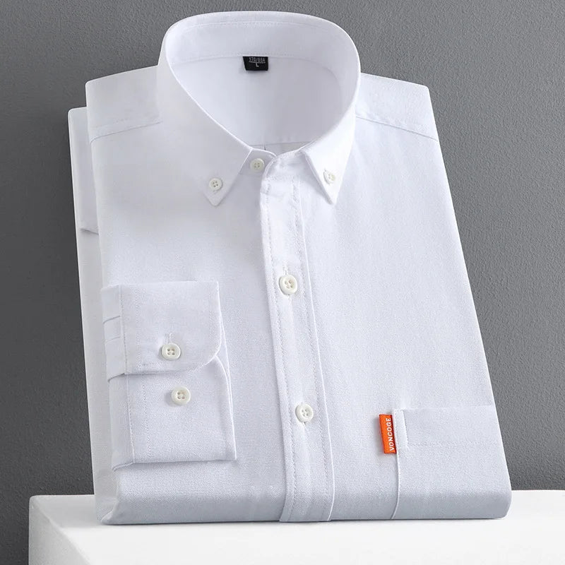 100% Cotton Men's Oxford Shirts Long Sleeve Solid Color Turn Down Collar Regular Fit Daily Men Clothing Button-down White Shirt