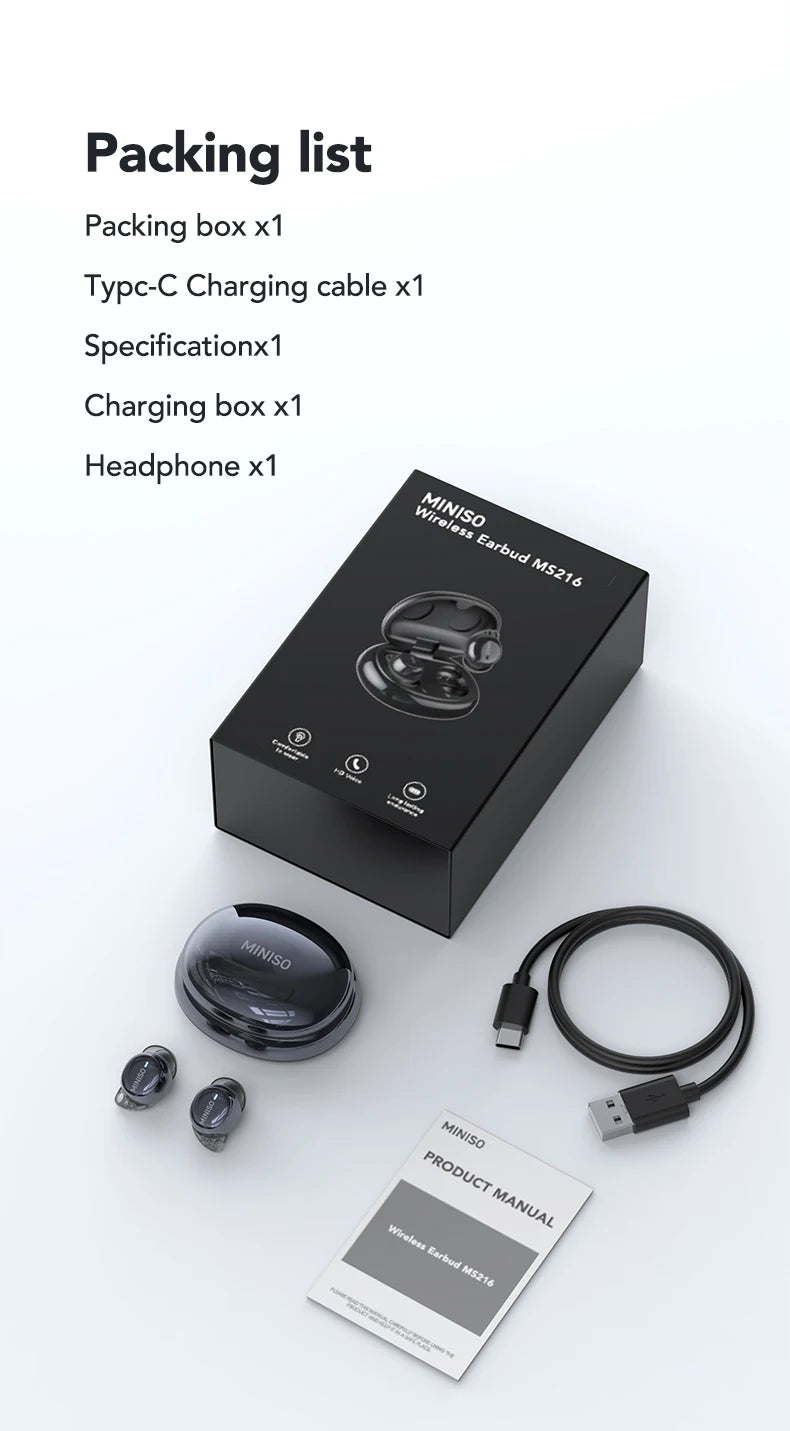 MINISO MS216 TWS Wireless Earbuds Bluetooth 6.0 Headphones AI Translator Earbuds TWS in-Ear Wireless Earphones Ultra-Light