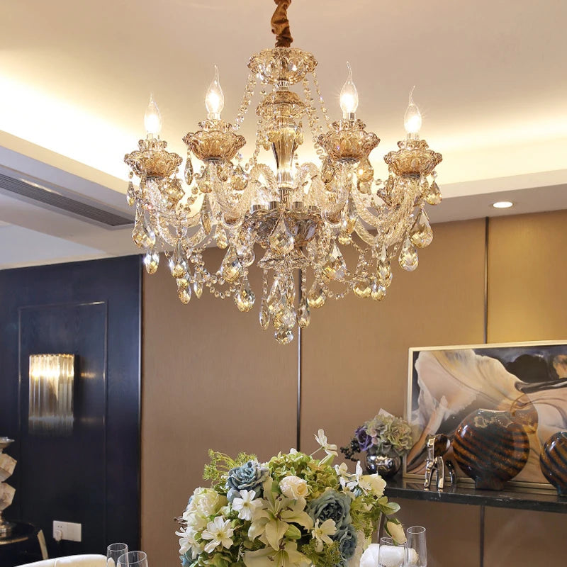 Luxury Living Room Decorate LED Ceiling Pendant Lights Indoor Hanging Lights Fixture Home Crystal Chandeliers Villa Lighting