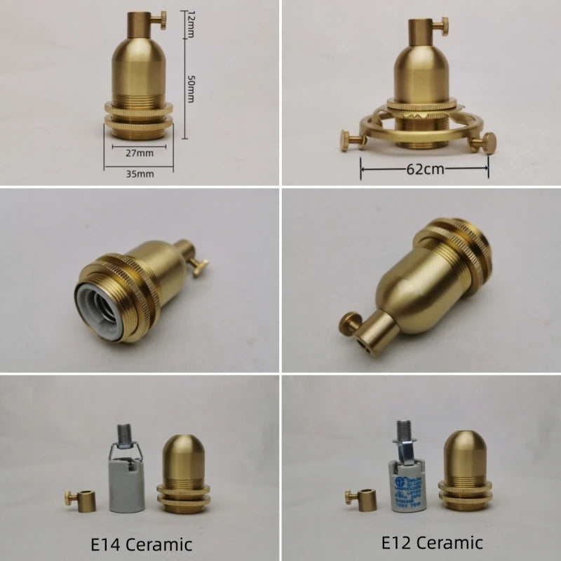 E14 Spiral Brass Light Sockets E12 Retro Ceiling Lamp Base Ceramic All Copper Accessories Lampshade Fixed Threaded Lamp Holder