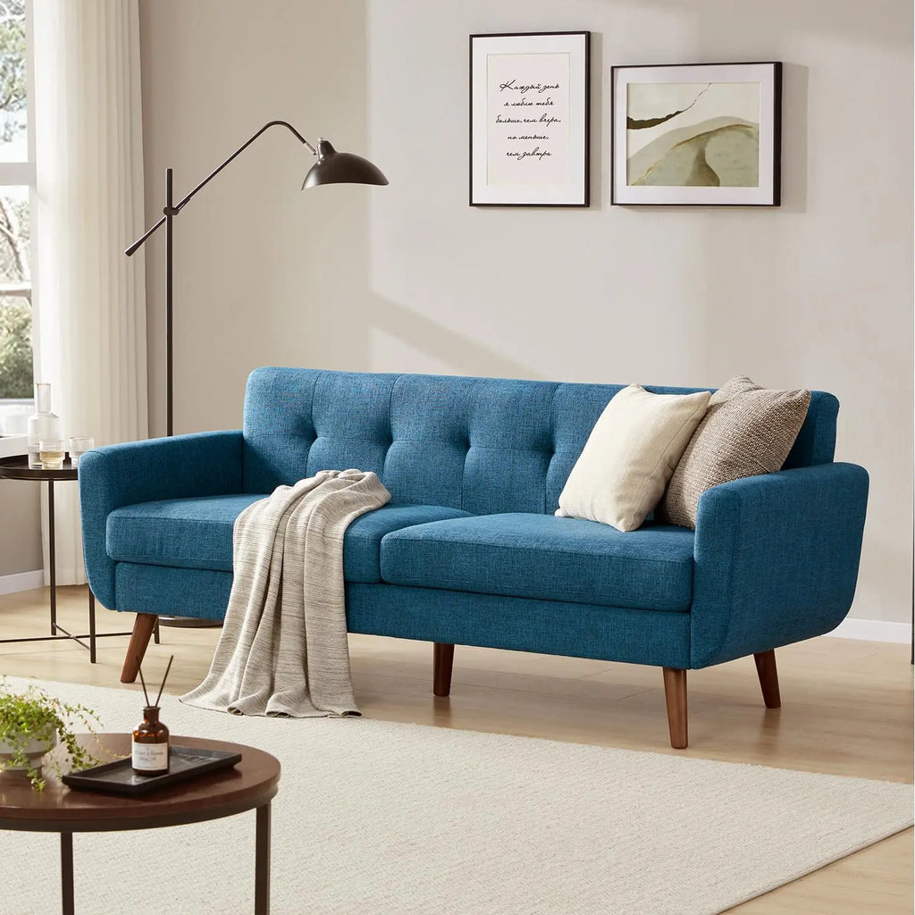 Loveseat Sofa Mid Century Modern Button Tufted Linen Upholstered Solid Wood Easy Assembly Living Room 77" Beige, Customized