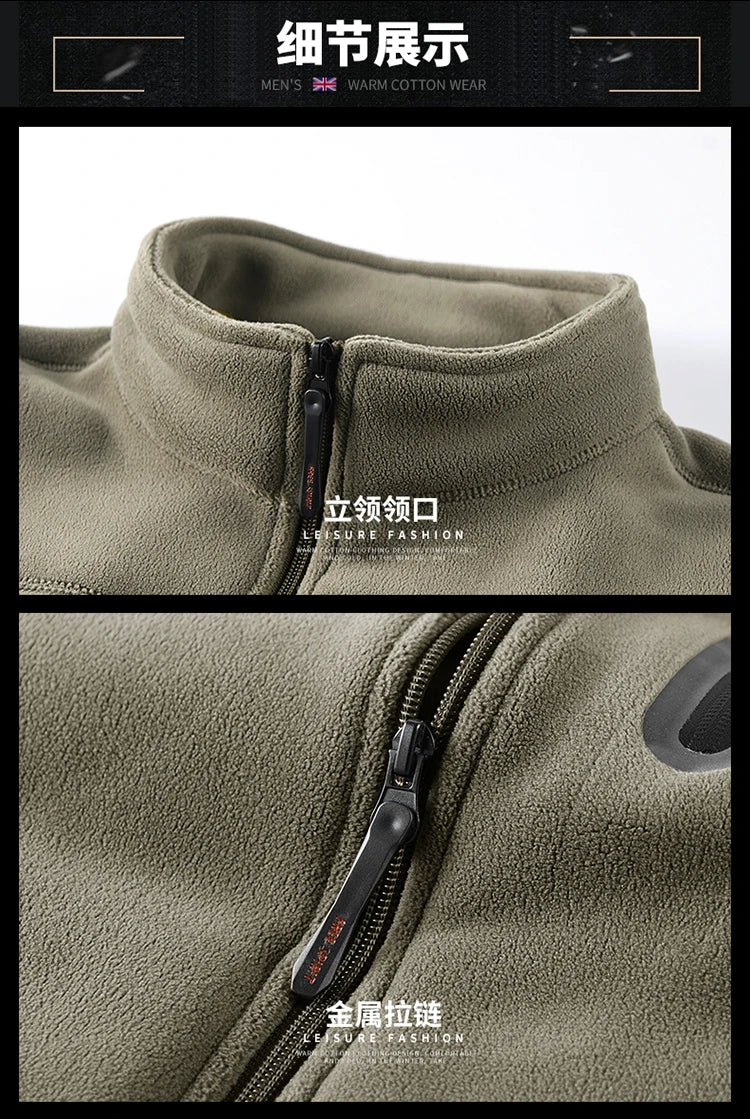 New Outerwear Men's Fleece Jacket Sweatshirts Male Thick Fleece and Windproof Sweatshirts Men Stand Up Collar Zipper Jacket Coat