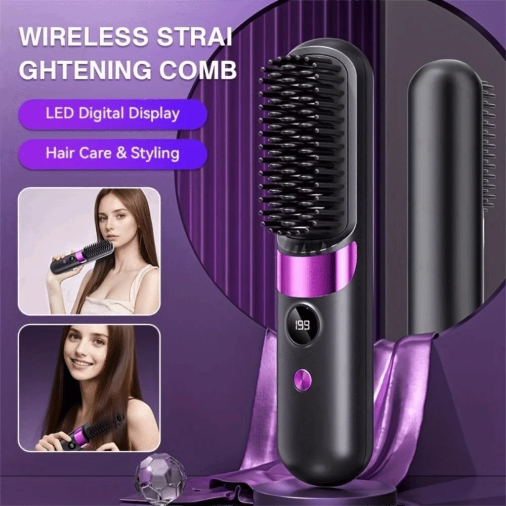 Plastic Material Hair Straightening Comb 4-Speed Temperature Adjustment Multifunctional Design Straightening And Curling Tool