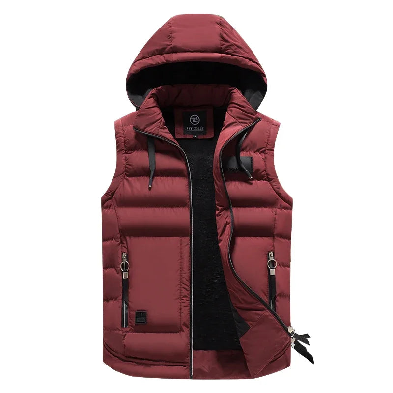 New Brand Mens Outdoors Vests Men's Winter Vest Cotton-Padded hot sale Vest Men Warm Hooded Waistcoat Casual Male Coats Vests