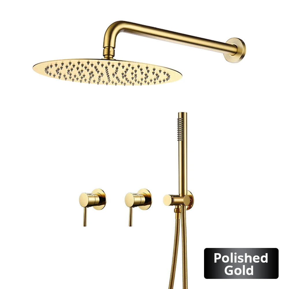 Wall Mounted Bathroom Shower Rainfall Shower Set Rose Gold Mixer Brass Faucet Hot Cold Water Mixer Tap With Head 8/10/12 Inch