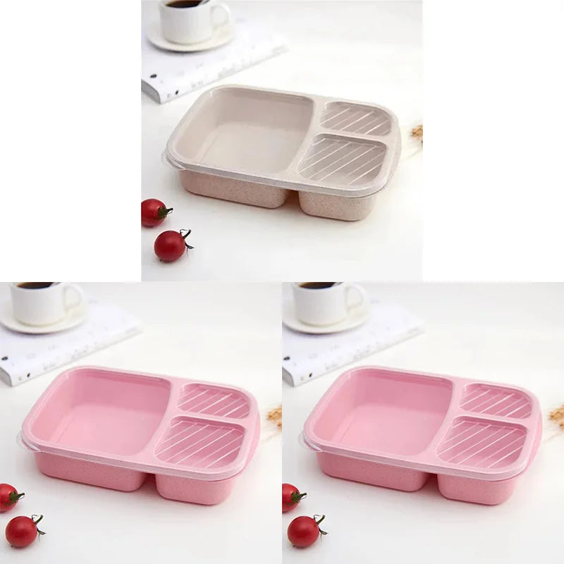 1-3pc Straw Lunch Box Portable Bento Box With Compartment Picnic Bento Box Fruit Container Microwave Oven Dinnerware for Student