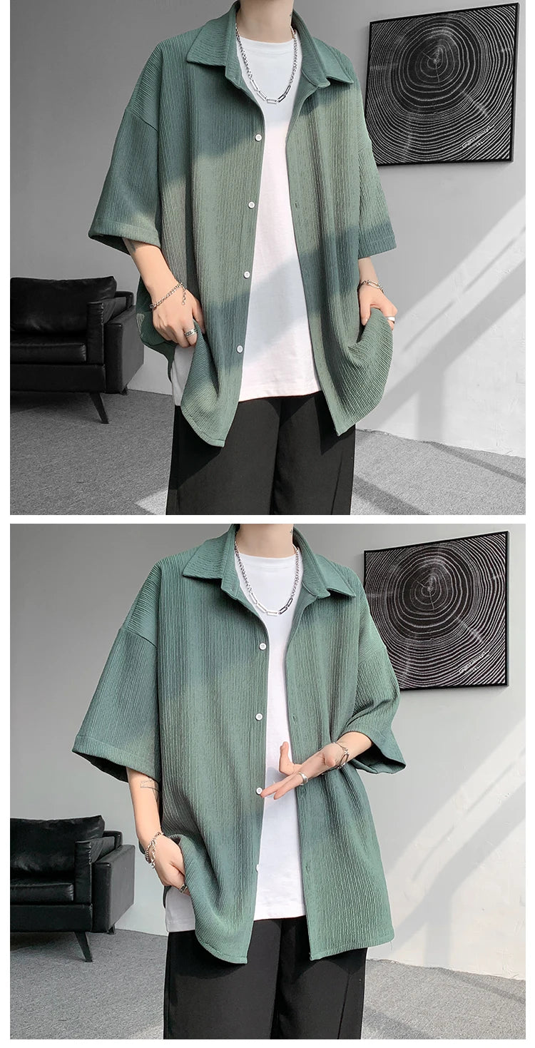 LEGIBLE Spring Summer Solid Shirts Men Casual Oversized Three Quarter Shirts Male Loose Fit Shirt for Man