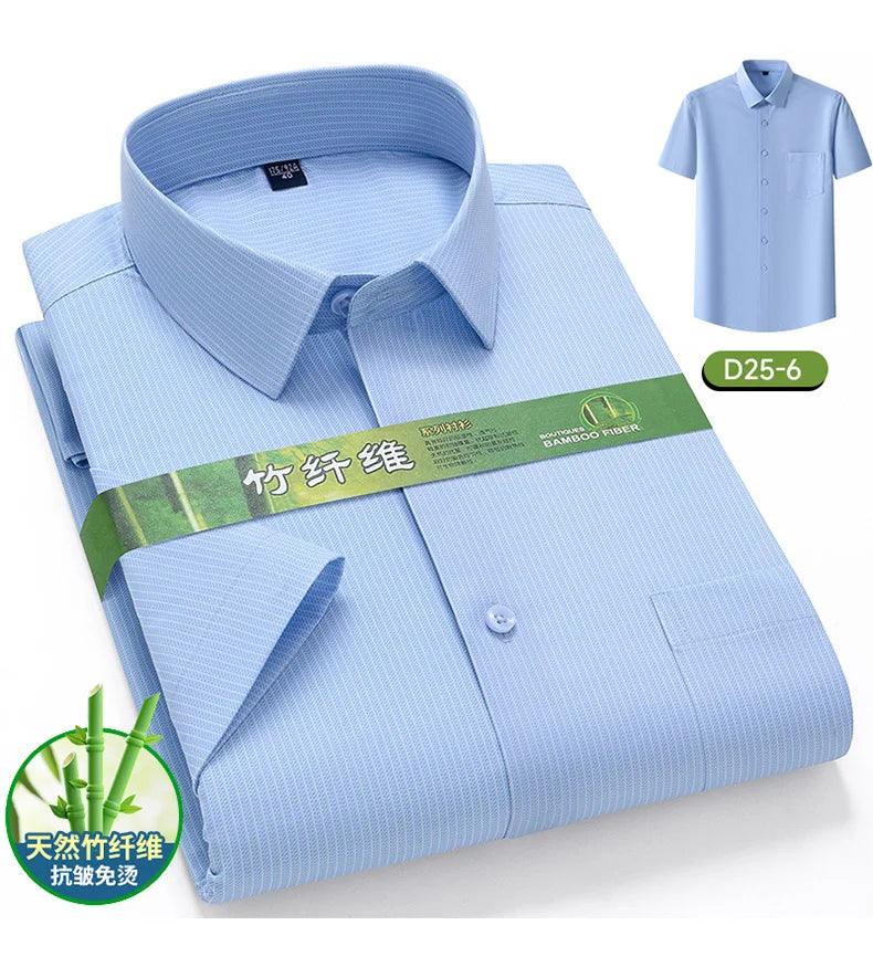 Men's Summer Bamboo Fiber Shirt Short Sleeve Lightweight Casual Breathable Soft Fabric Easy Care Slim Fit Business Casual Wear