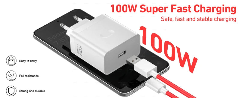 Oneplus Charger Original 100W 80W USB Adapter SUPERVOOC Type C 10A Cable For Oppo Realme Fast Chargers One Plus 15 13 12  11 Pro