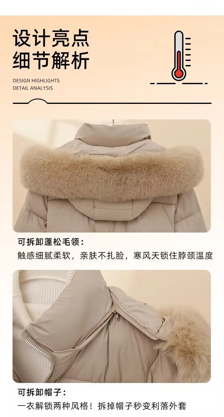 Detachable Women's Faux Fur Hooded Padded Coat Short Thick Warm Winter Trendy Fashion Cozy Soft Chic New Outerwear Coats