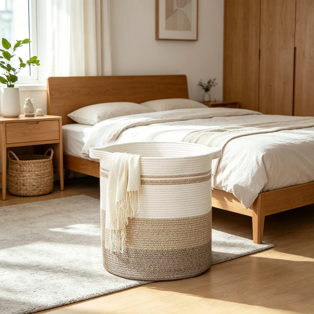 Laundry Basket with Handles - Large Woven Storage Hamper for Clothes, Blankets & Pillows, Neutral Decorative Organizer for Gift
