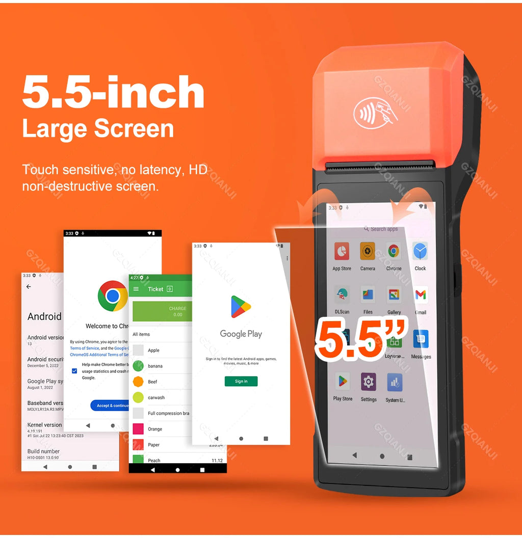 Android 14/13/11 3G 4G Handheld POS Terminal With 58mm Thermal Printer 1D 2D Scanner NFC Reader RAM3GB ROM32GB Mobile Device