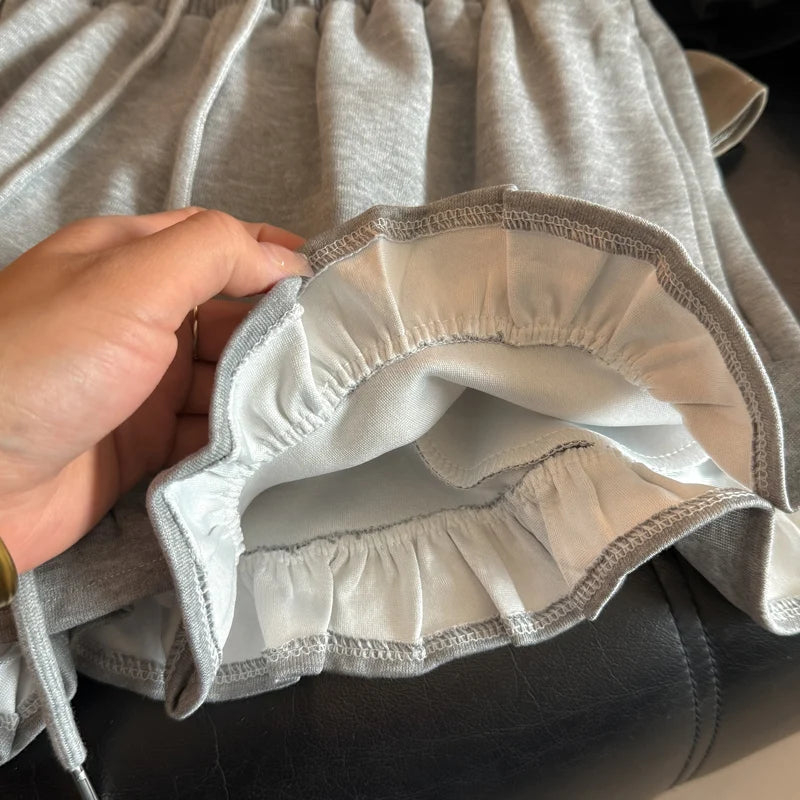 High Waist Wide Leg Casual Shorts Women Summer Korean Loose Versatile Wood Grain  Sports Beach Hot Pants Asymmetric Strai...