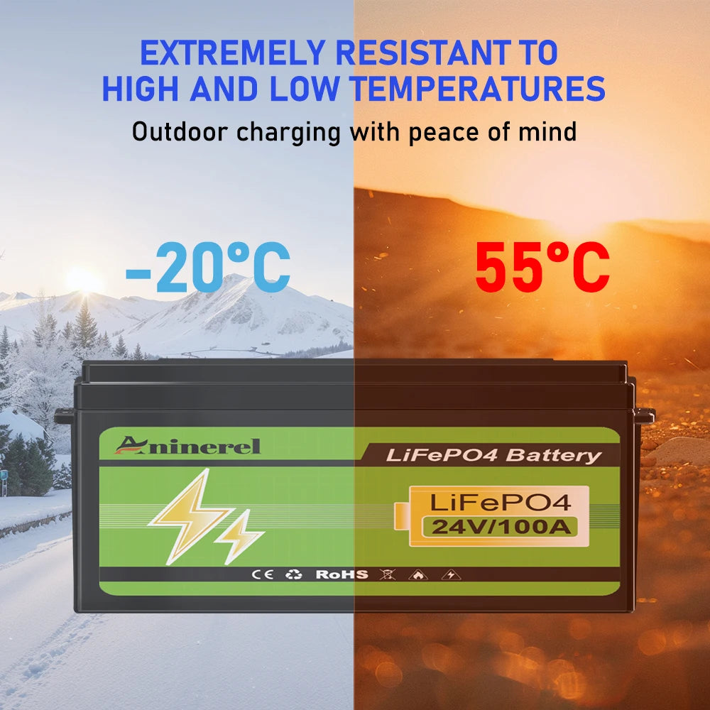 Aninerel  24V 100Ah 2560Wh Lithium LiFePO4 Battery with 100A BMS Perfect for RV Golf Cart Solar Power System Trolling Motor