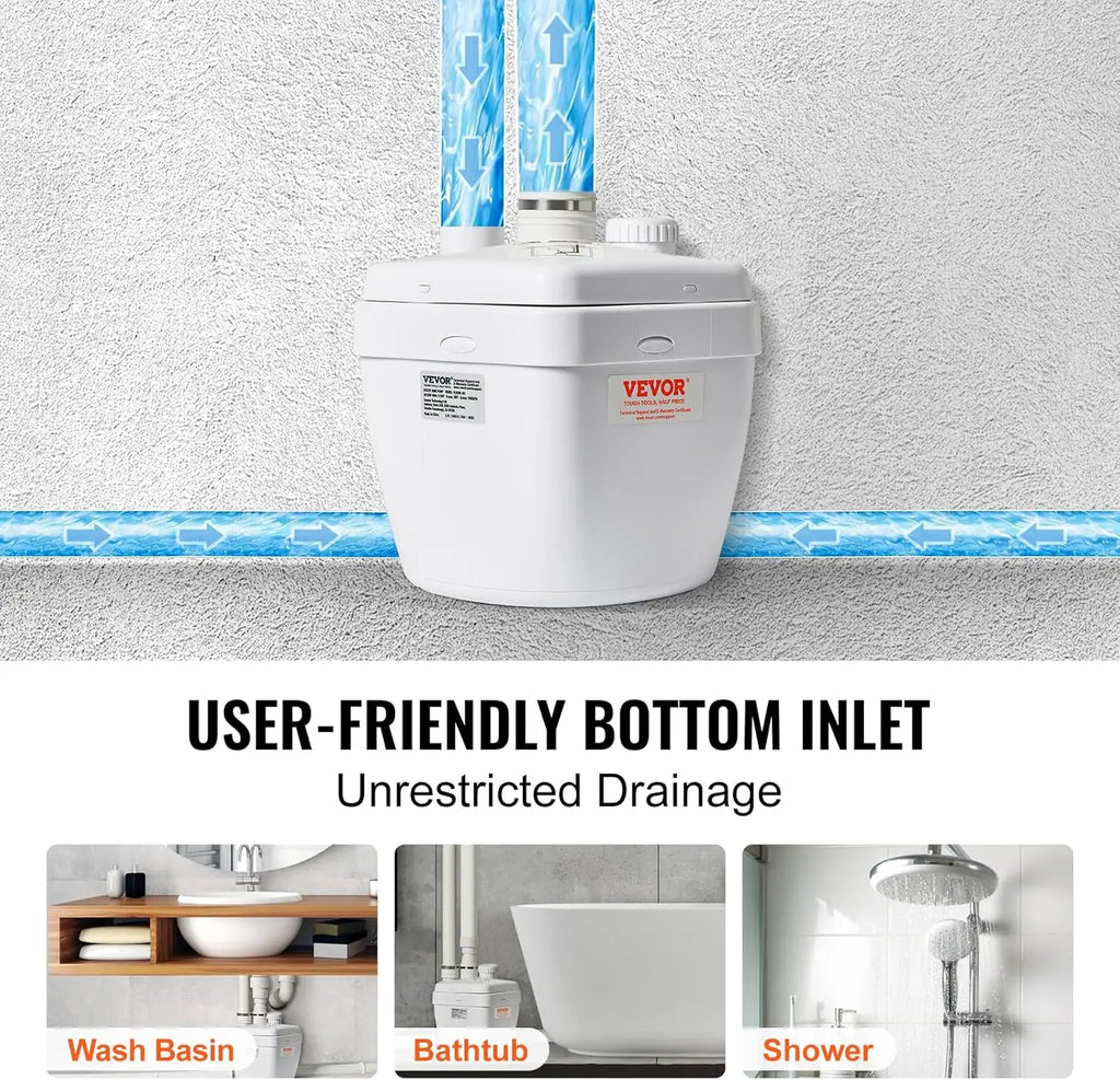 1/3 HP 120V 1750 GPH Sump Pump System, 18 ft Head, Under-Sink Drain Pump for Laundry/Basement, White