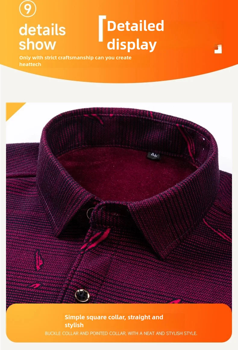 Men's Long-Sleeved Shirt Thickened Warm 7XL8XL Plus Size Autumn/Winter Casual No-Ironing Comfortable Double-Sided Fleece Top