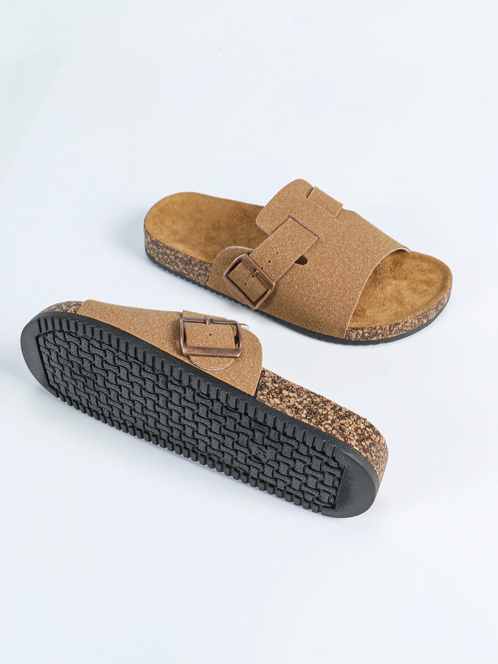 Four-Season Open-Toe Sandals for Outdoor Wear, New Spring and Autumn Women's Sandals, Simple, Casual, Fashionable, Versatile, Comfortable Vacation Birkenstock-Style Flat Sandals in Black, Beige, Light Gray, and Brown, Summer