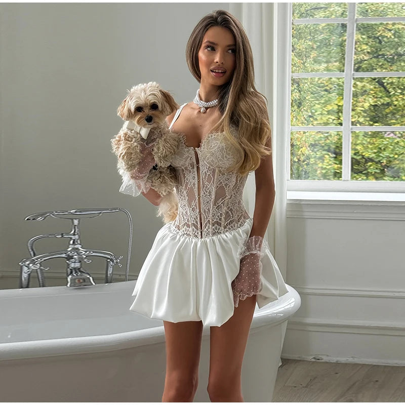 Sexy Fishbone Corset Mini Dress Women Black Hollow Out Backless Bandage Bubble Dresses 2026 Summer Party Festival Dresses