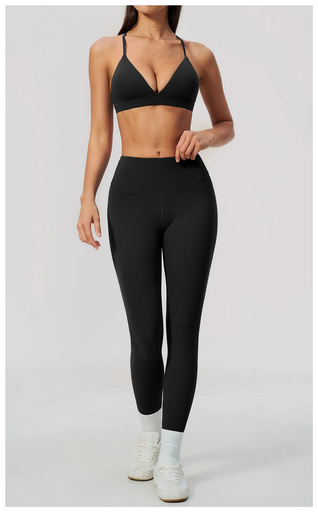 Woman Yoga Set Fitness Suit 2PCS Gym Clothing Running Workout Sportswear Outfit Tracksuit Set V Neck Cross Back High Waist Pants