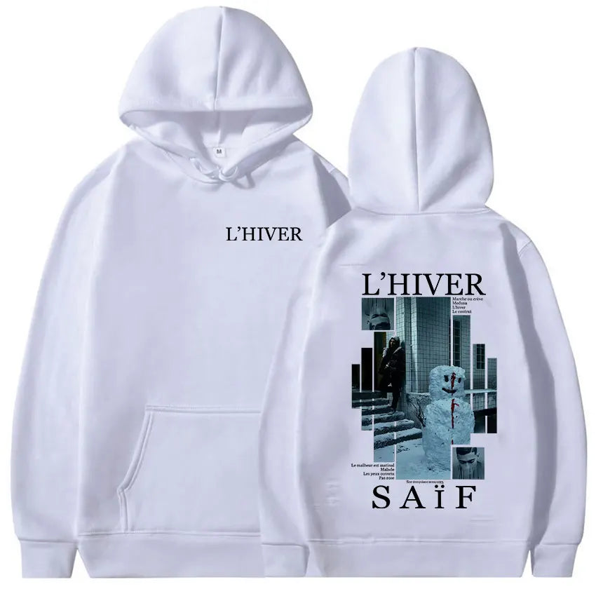 Rapper L'HIVER Saif Album 2025 New Hoodie Men's Hip Hop Fleece Pullover Sweatshirt Retro Long Sleeve Oversized Hoody Streetwear