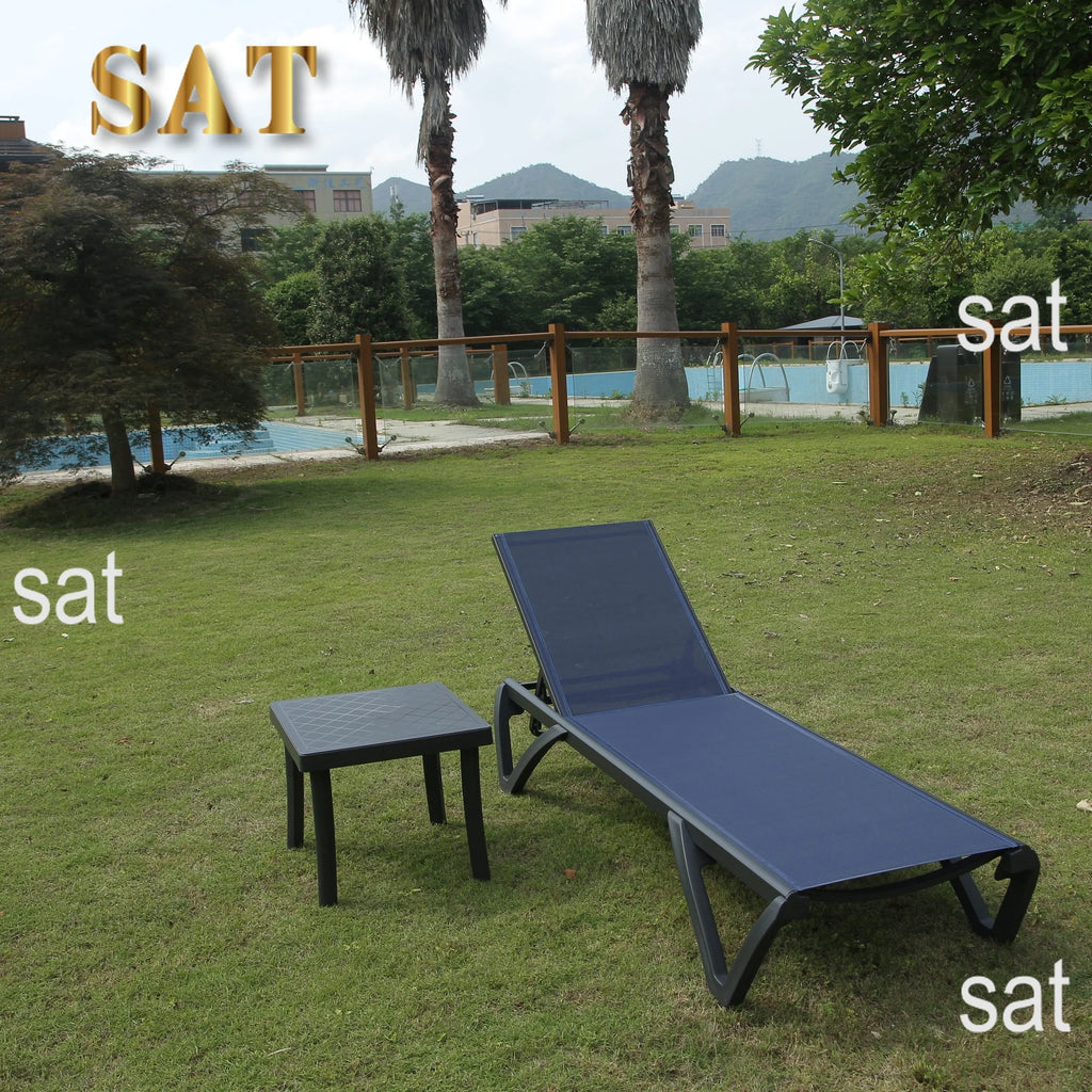 ！@！@3pcs Adjustable Aluminum Outdoor Sun Loungers Blue Textilene Side Table All Weather Leisure Deck Lawn Poolside Backyard Lake