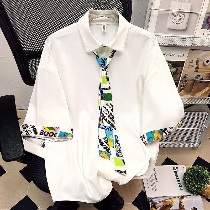 2023 Men's Clothing Short Sleeve Simplicity Man Handsome Loose Turn-down Collar Button Solid Fashion Casual Streetwear Shirts