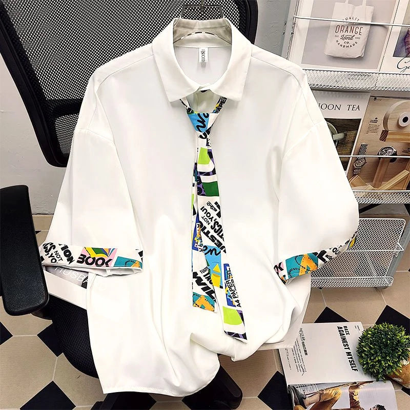 2023 Men's Clothing Short Sleeve Simplicity Man Handsome Loose Turn-down Collar Button Solid Fashion Casual Streetwear Shirts