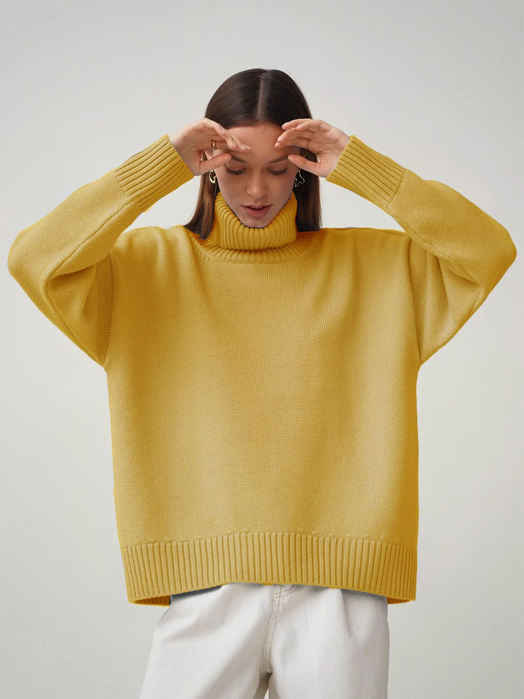 Bornladies Women Turtleneck Sweater CHIC Autumn Winter Thick Warm Pullover Top Oversized Casual Loose Knitted Jumper Female Pull