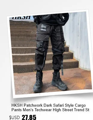 HKSH Autumn New Men's Hooded Distressed Patchwork Folded Waste Land Tactical Punk Techwear Shoulder Batwing Sleeve Jacket HK2392