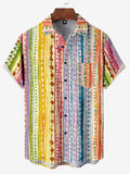 Men's Shirt Short Sleeve Colorful Stripe Print Button Shirt Summer Beach Shirt Camping Shirt Short Sleeve Men's Formal Shirt