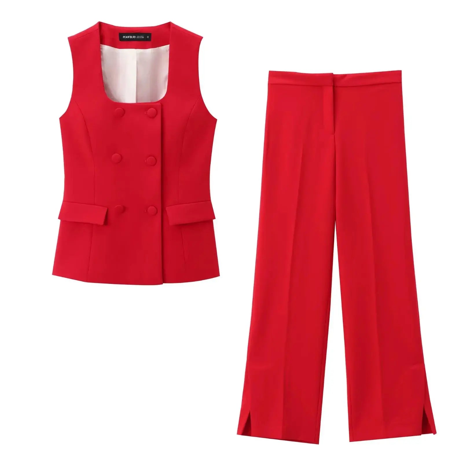 Women 2 Pieces Sets New Fashion Office Vest Top+Split Straight Leg Pants Women's Suit Formal Two Piece Set Women Outfit