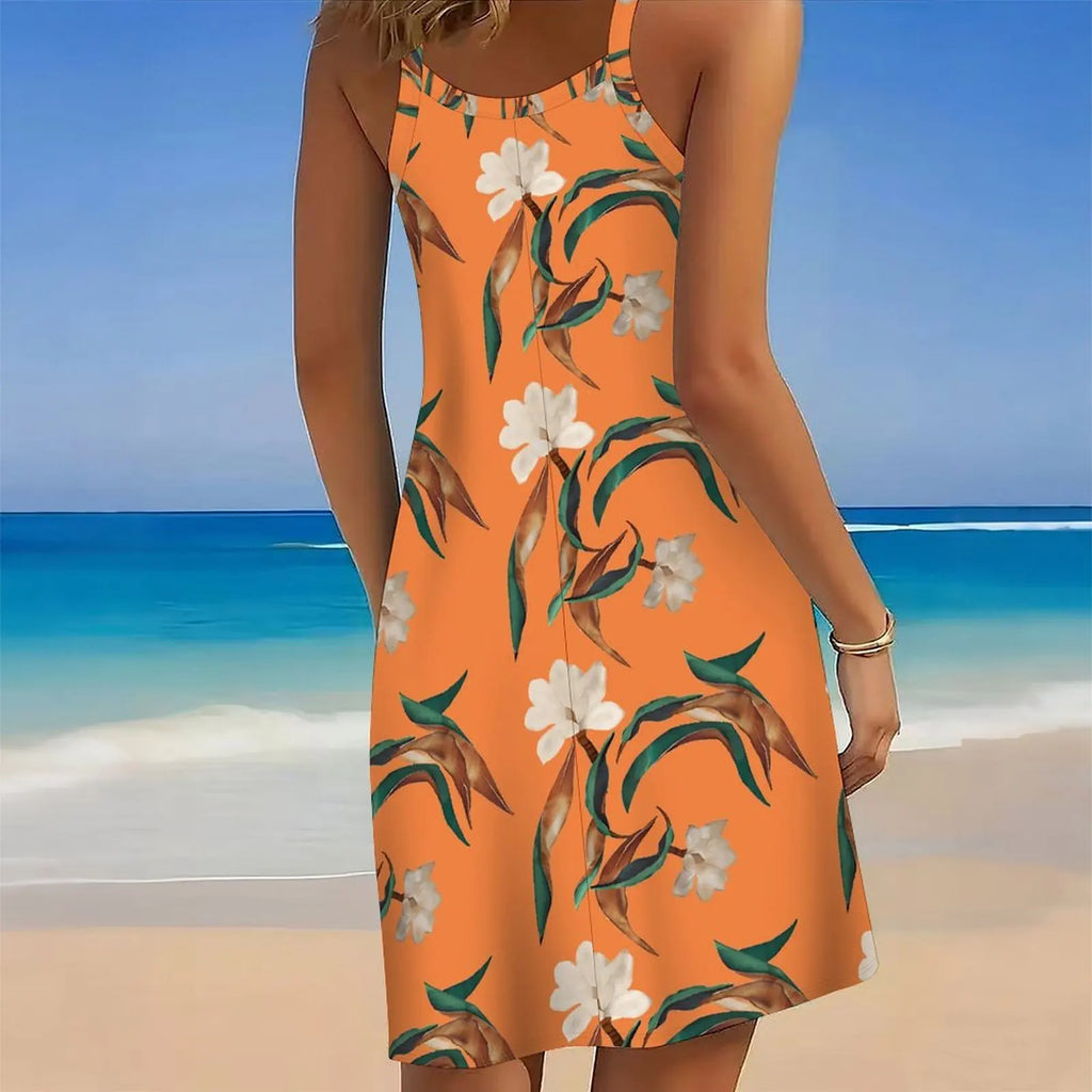 Women's Print Spaghetti Strap Cover Up Dress Irregular Hem Sleeveless Beach Swim Cover Up Sundress
