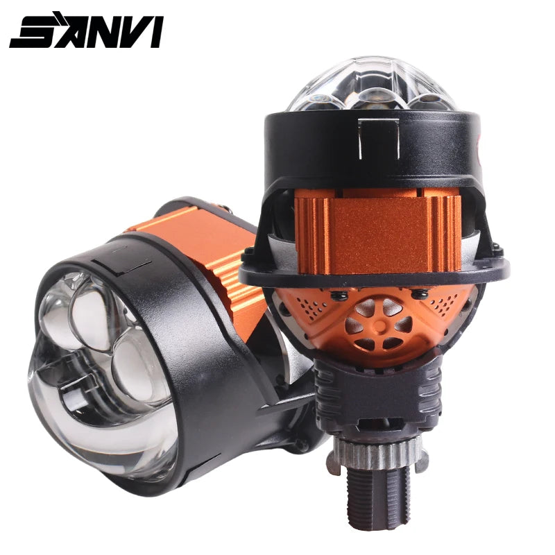 SANVI New 2.5'' Bi LED Projector Lens for Car Angel Eyes Headlight Auto H4 H7 9005 9006 3Auxiliary Light 50W 25680Lux RHD LHD