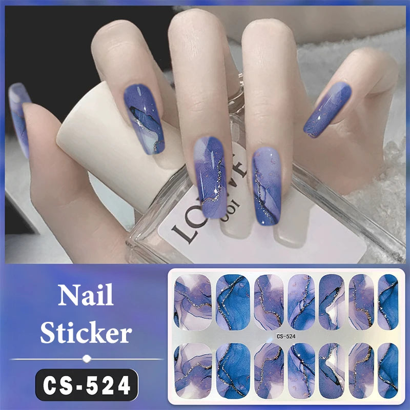 No Baking Lamp Waterproof Nail Wraps Full Cover Nail Stickers Firm And Not Easy To Fall Off 14 Nails/Set Multi Color Nail Patch