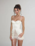White Satin Women's Mini Dress Backless Patchwork Lace-up Sleeveless Dresses 2026 Fashion Summer Party Evening Elegant Vestidos