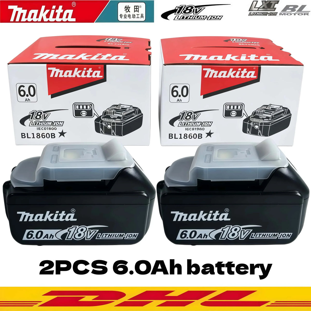 Genuine Makita 6AH BL1860B 18V Battery Power Tool Lithium-Ion Substitute LXT BL1850B BL1840B, Suitable for Use with BMS18V Screw