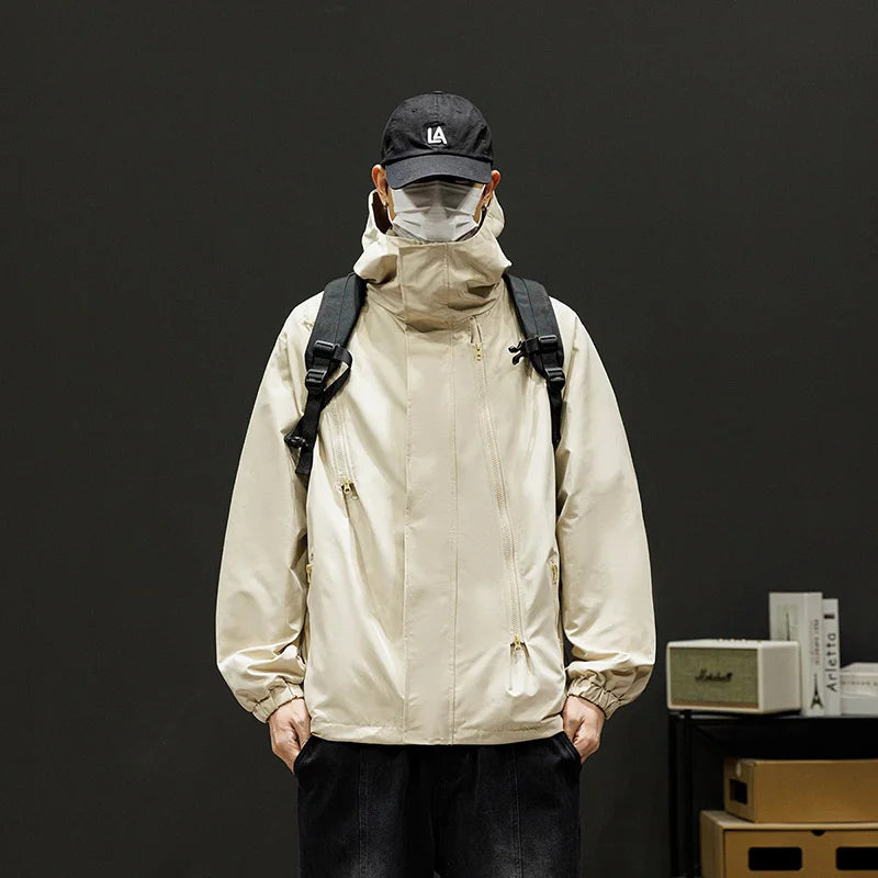 Japanese Windbreakers Men's Jacket Zipper Coat Cargo Waterproof Jackets Bomber Camping Loose Thin Softshell Hooded Hiking Jacket