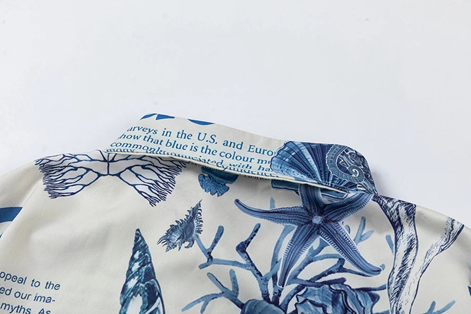 Sea World Letter Printed Shirts Japanese Harajuku Oversized Shirts Short Sleeve Button Up Blouse Men's Summer Hawaii Shirts Tops