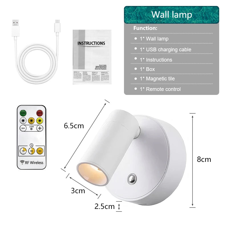 Dual Intelligent Control LED Light Magnetic USB Rechargeable Wall Lights Spotlight Stepless Dimmable Corridor Lamp Bedside Lamp