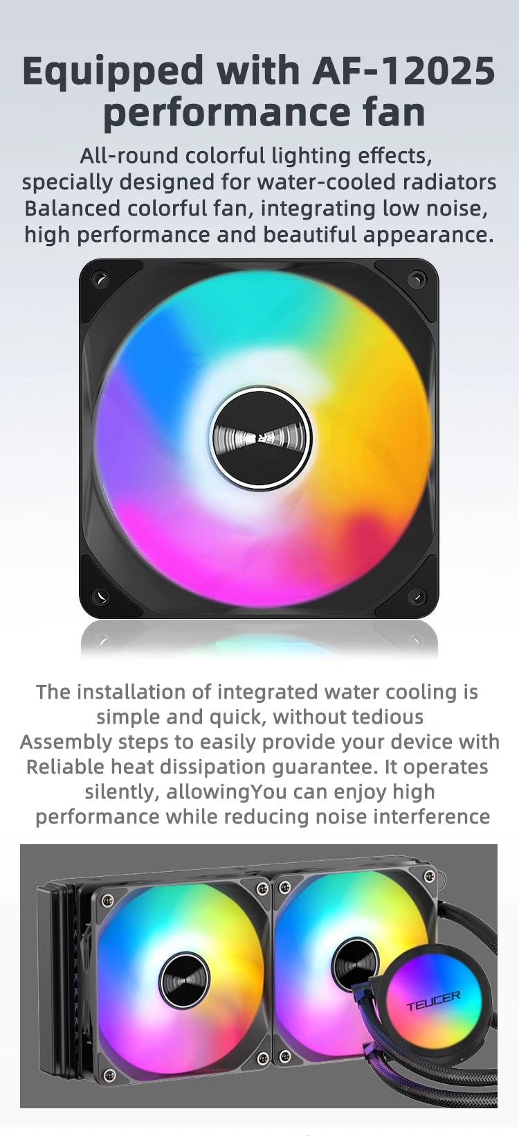 TEUCER AF-S120 Water Cooler 120mm RGB Fan Liquid Heatsink Integrated Radiator Cpu Cooling for Intel LGA115x 1200 1700 2011
