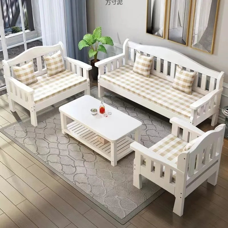 Solid wood bench combination sofa small apartment simple leisure living room retro balcony new Chinese style office wooden sofa