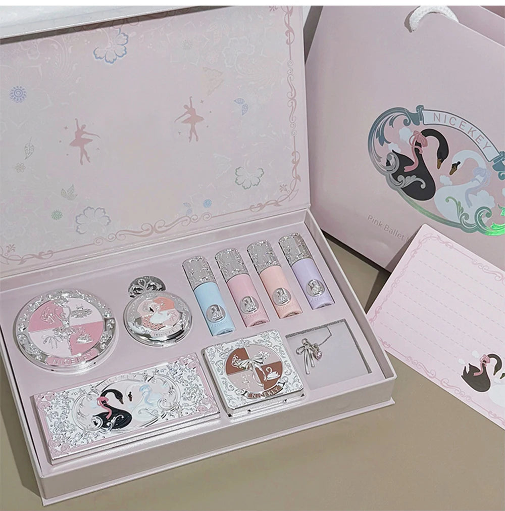 NICEKEY Multipurpose Makeup Sets Include 4 Lip Mud,1 Blush,1 Pressed Powder,1 Eyes Palette,1 Contour Palette With Necklace Gift