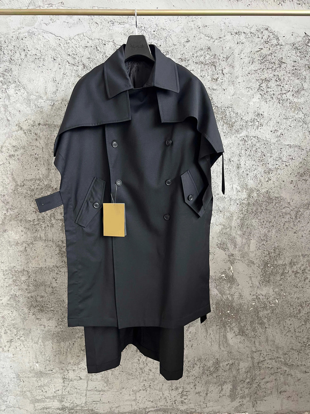 TOP-YAMAMOTO Japanese original design Dark style loose wool mixed tie double-breasted overcoat for men