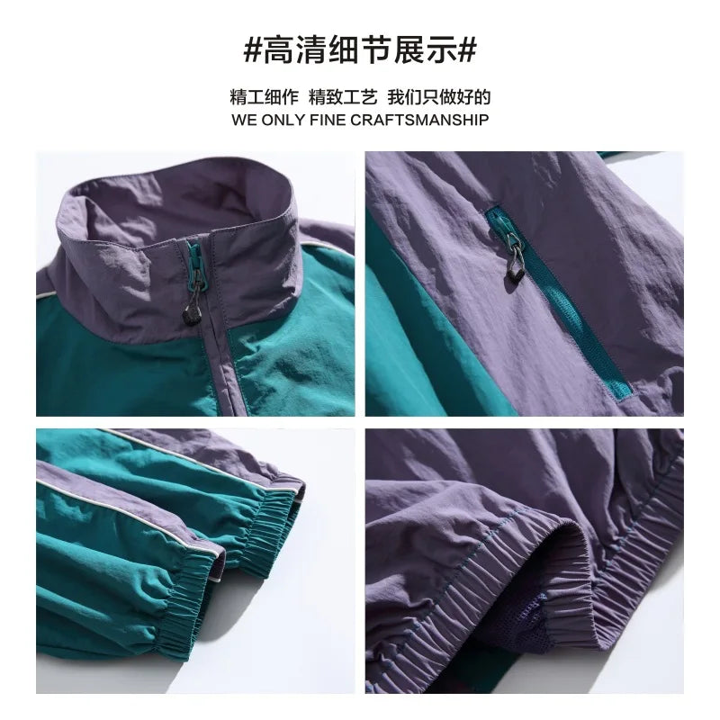 Japanese Retro Youth Streetwear Jacket - Men's Color-Blocked Stand Collar Waterproof Windbreaker Urban Outdoor Functional Jacket