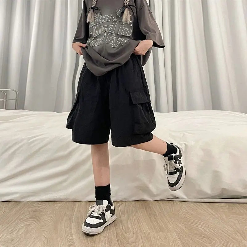 Women High Waist Cargo Shorts American Style Streetwear Summer Wide Leg Pants Fashion Female Big Pocket Loose Shorts