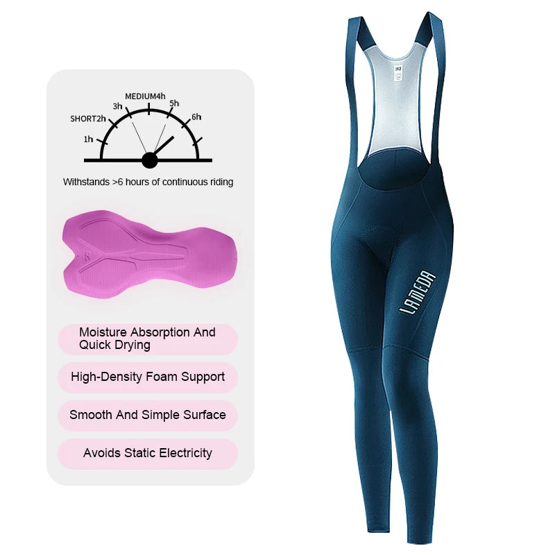 Lameda Women's Bicycle Pants Spring Summer High Elasticity Cycling Bib Pants Quick-drying Bike Trousers With Straps Long Pants