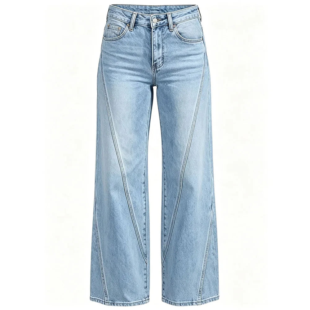 Light Blue Woman' Straight-leg Pants Casual Denim Pants Retro Spice Girls Trousers High Waist Spring Autumn Solid Color Jeans